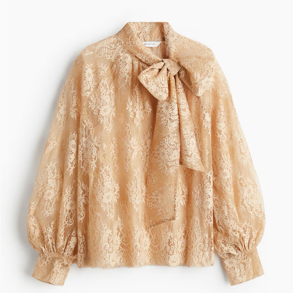 H&M tie- neck Lace Bow Blouse size large